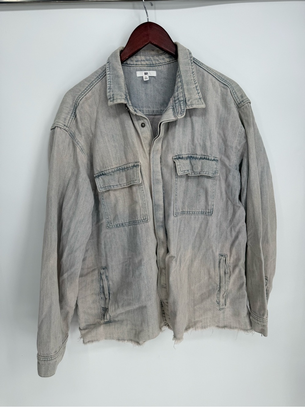 BP Nordstrom Distressed Denim Shacket Raw Hem Gray XL